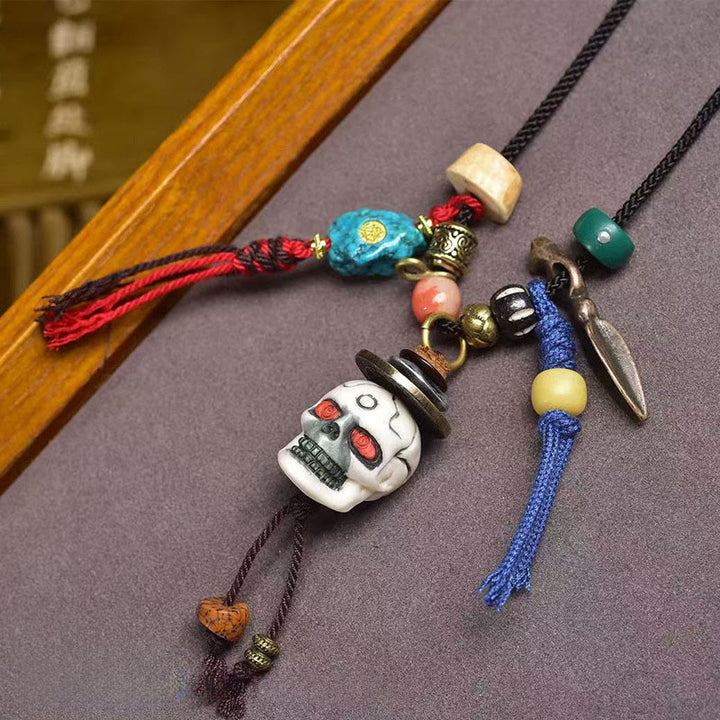 Collier pendentif en corde avec tête de mort tibétaine et Buddha Stones, le Seigneur de la forêt des cadavres, nouveau départ - image 1