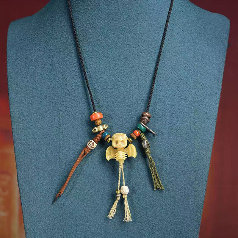 Collier pendentif en corde avec tête de mort tibétaine et Buddha Stones, le Seigneur de la forêt des cadavres, nouveau départ - image 9