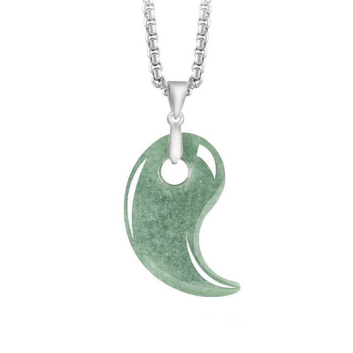 Collier avec pendentif porte-bonheur en argent sterling 925 et jade en forme de larme, chaîne en acier titane et pierres de Buddha Stones - Vert de mer moyen - Jade - image 0