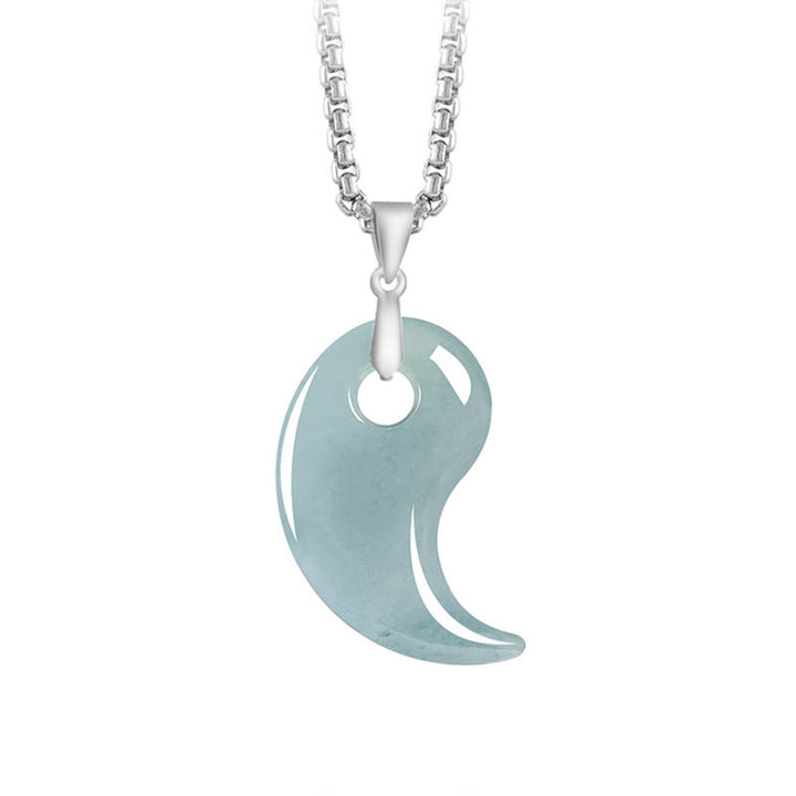 Collier avec pendentif porte-bonheur en argent sterling 925 et jade en forme de larme, chaîne en acier titane et pierres de Buddha Stones - Turquoise pâle - Jade - image 8