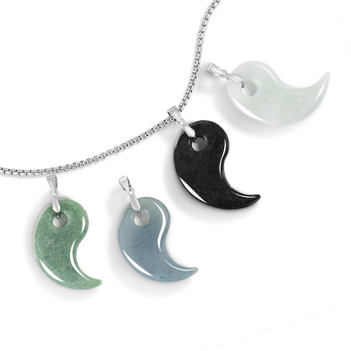 Collier avec pendentif porte-bonheur en argent sterling 925 et jade en forme de larme, chaîne en acier titane et pierres de Buddha Stones - image 10