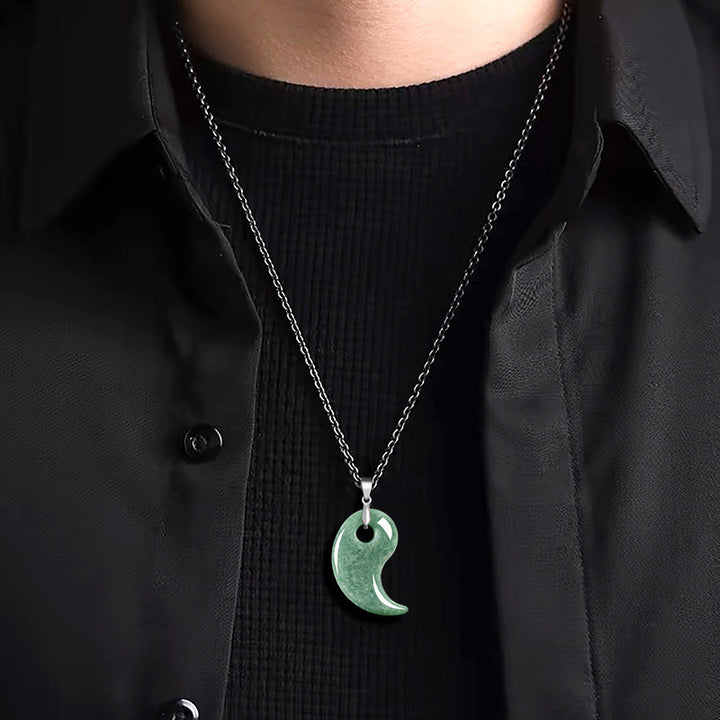 Collier avec pendentif porte-bonheur en argent sterling 925 et jade en forme de larme, chaîne en acier titane et pierres de Buddha Stones - image 3