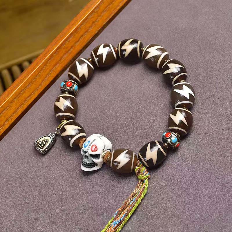 Buddha Stones Vase au trésor de foudre tibétain Perle Dzi Bracelet de puissance du Seigneur de la forêt des cadavres - Perle Dzi (circonférence du poignet : 16-17 cm) - image 0