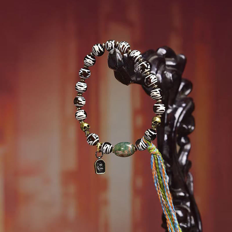 Bracelet de richesse en perles dzi tibétaines en Buddha Stones , tête de mort, Seigneur de la forêt des cadavres - image 9