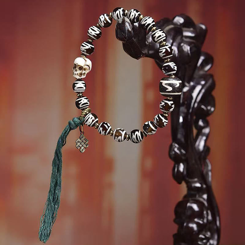 Bracelet de richesse en perles dzi tibétaines en Buddha Stones , tête de mort, Seigneur de la forêt des cadavres - image 2