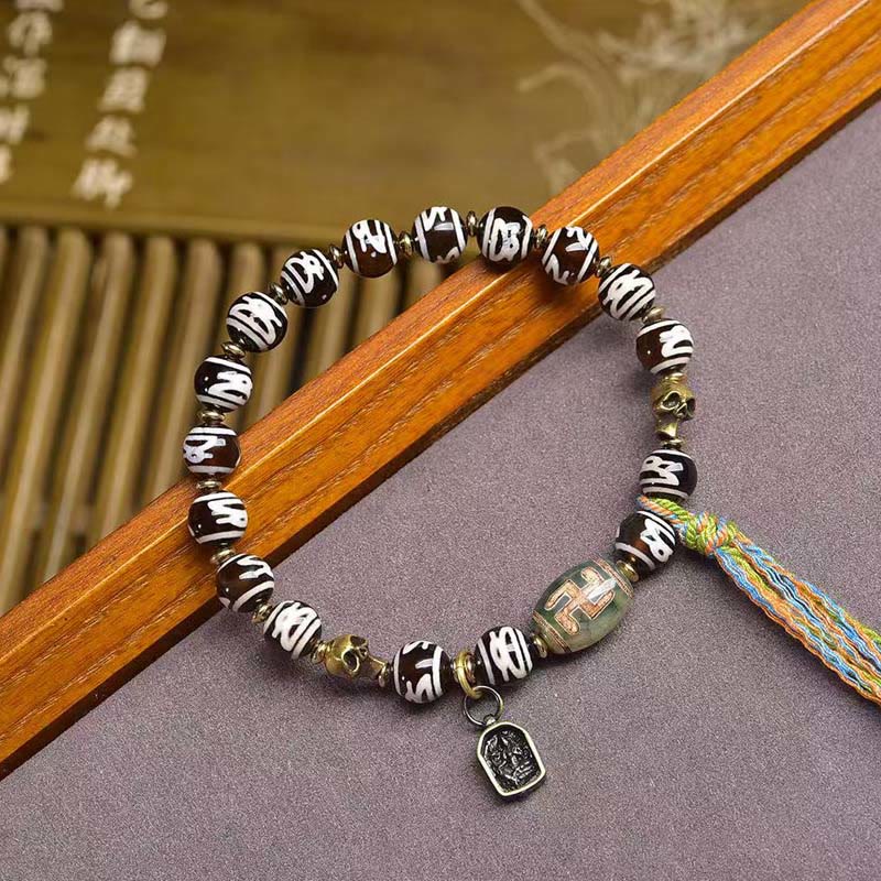 Bracelet de richesse en perles dzi tibétaines en Buddha Stones , tête de mort, Seigneur de la forêt des cadavres - image 7