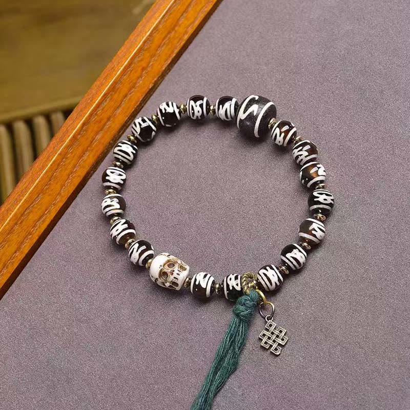 Bracelet de richesse en perles dzi tibétaines en Buddha Stones , tête de mort, Seigneur de la forêt des cadavres - Crâne (circonférence du poignet : 16-17 cm) - image 0