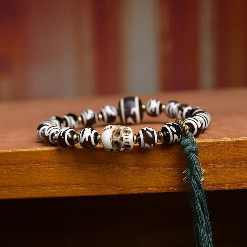 Bracelet de richesse en perles dzi tibétaines en Buddha Stones , tête de mort, Seigneur de la forêt des cadavres - image 3
