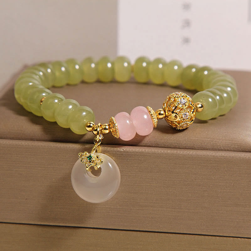 Bracelet porte-bonheur en jade et quartz rose avec Buddha Stones et boucle de paix naturelle - image 1