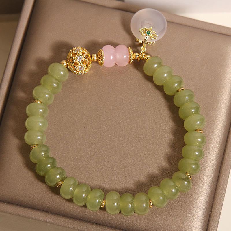 Bracelet porte-bonheur en jade et quartz rose avec Buddha Stones et boucle de paix naturelle - image 5
