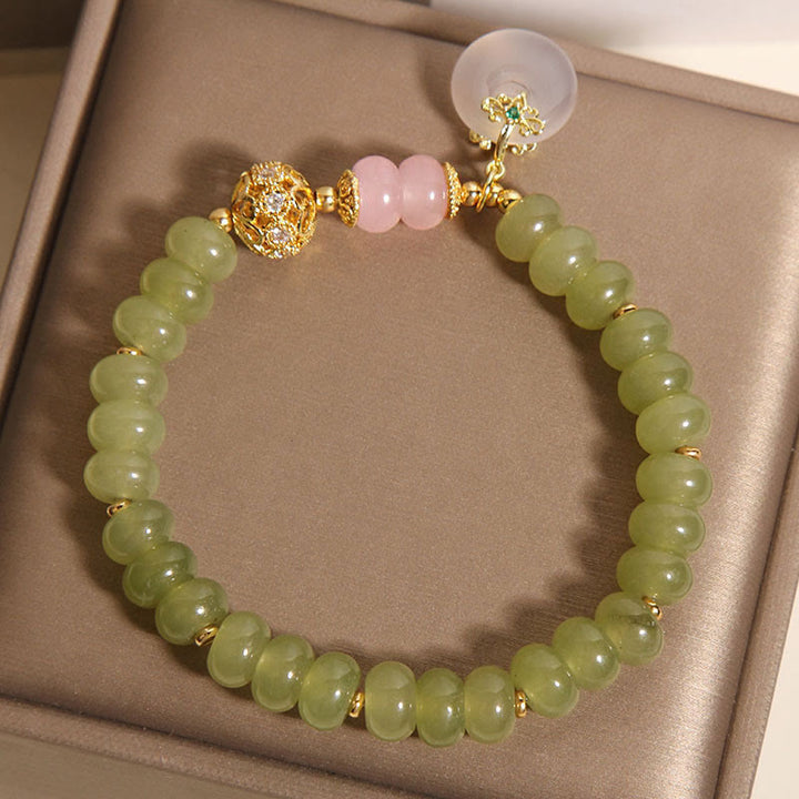 Bracelet porte-bonheur en jade et quartz rose avec Buddha Stones et boucle de paix naturelle - image 5