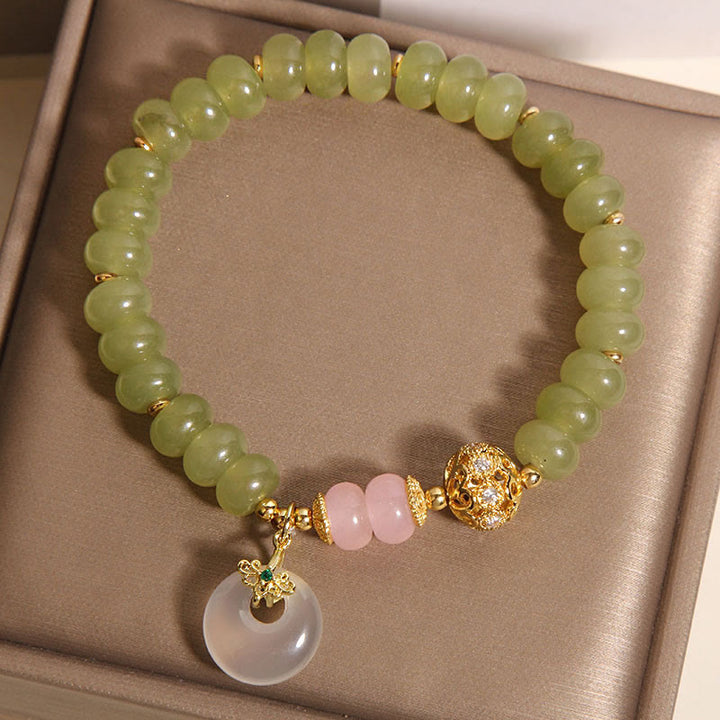 Bracelet porte-bonheur en jade et quartz rose avec Buddha Stones et boucle de paix naturelle - image 4