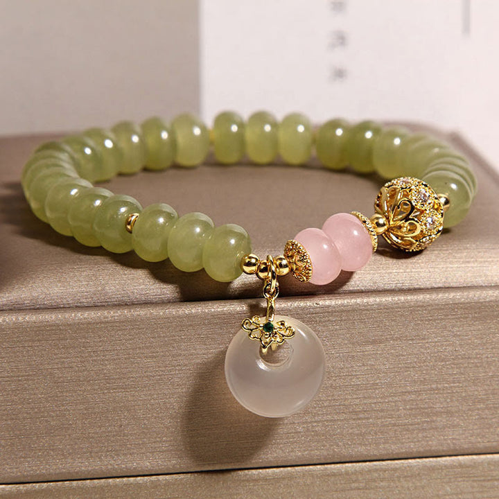 Bracelet porte-bonheur en jade et quartz rose avec Buddha Stones et boucle de paix naturelle - image 2