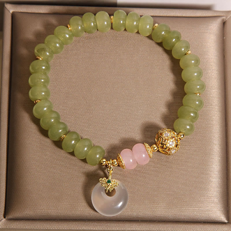 Bracelet porte-bonheur en jade et quartz rose avec Buddha Stones et boucle de paix naturelle - image 3