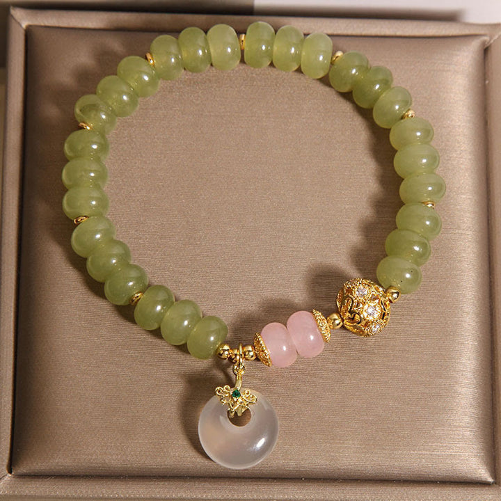 Bracelet porte-bonheur en jade et quartz rose avec Buddha Stones et boucle de paix naturelle - image 3