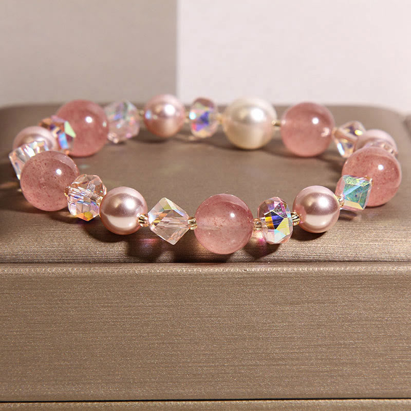 Bracelet positif en perles de cristal blanc et quartz fraise naturel Buddha Stones - image 1