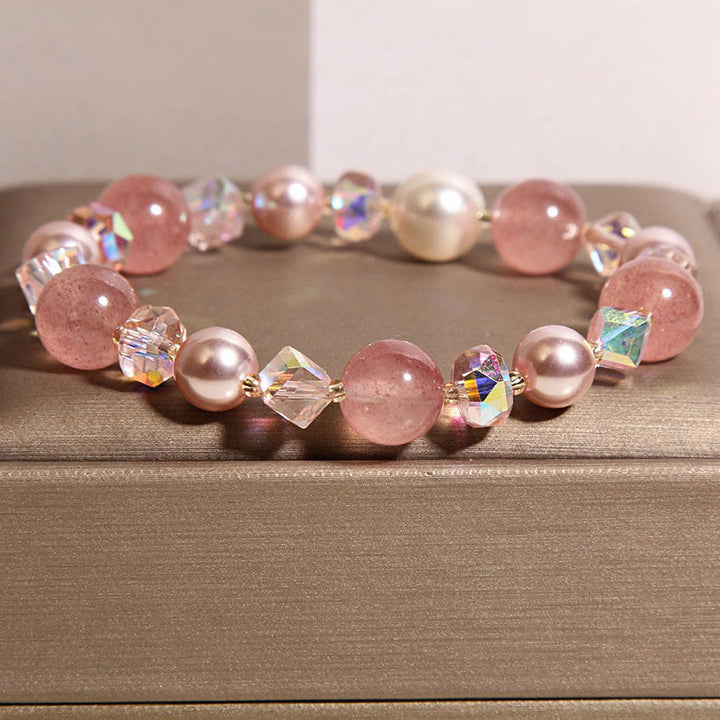Bracelet positif en perles de cristal blanc et quartz fraise naturel Buddha Stones - image 1