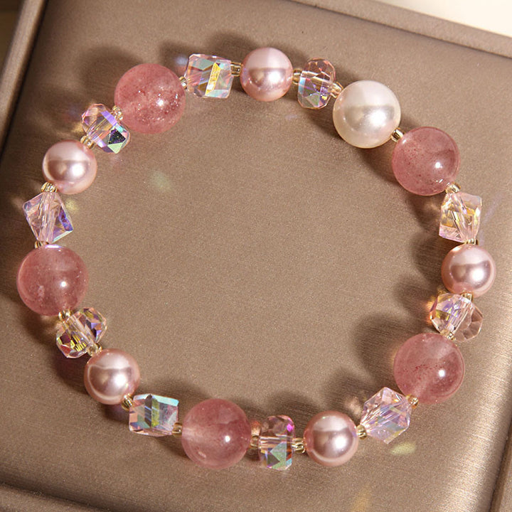 Bracelet positif en perles de cristal blanc et quartz fraise naturel Buddha Stones - Quartz fraise (tour de poignet : 15-17 cm) - image 0