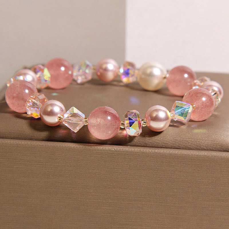 Bracelet positif en perles de cristal blanc et quartz fraise naturel Buddha Stones - image 2