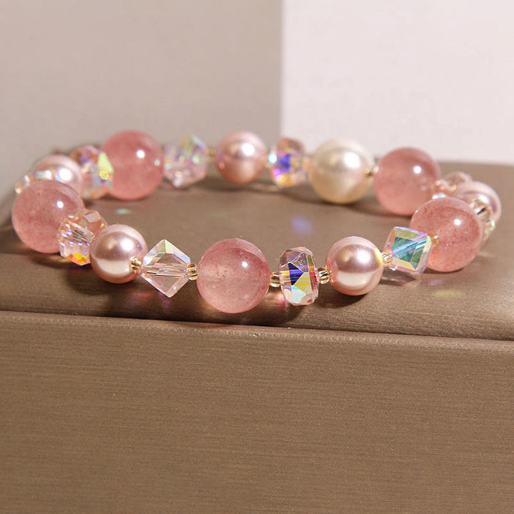 Bracelet positif en perles de cristal blanc et quartz fraise naturel Buddha Stones - image 2