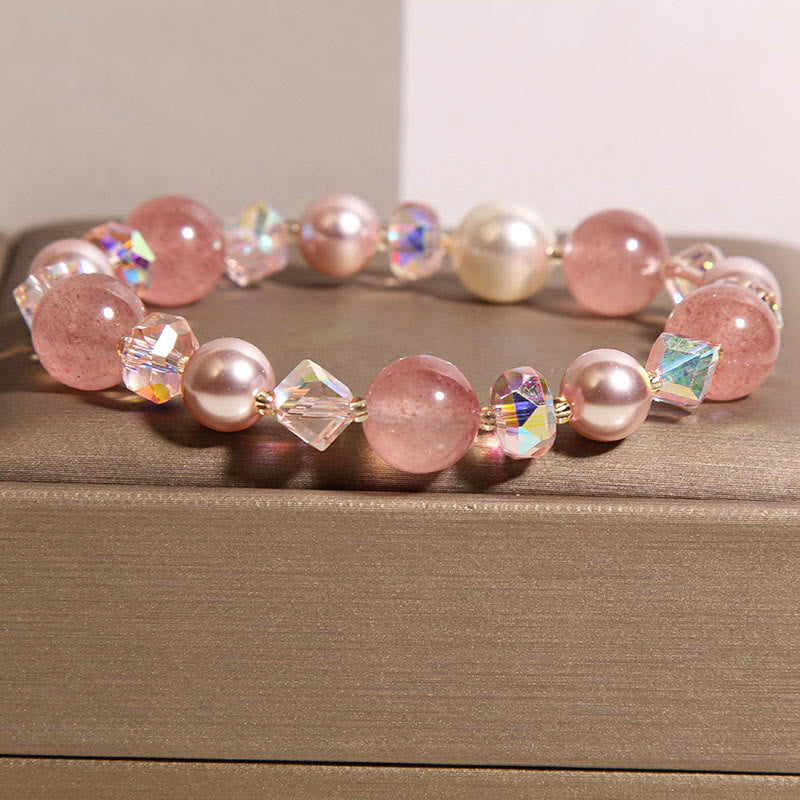 Bracelet positif en perles de cristal blanc et quartz fraise naturel Buddha Stones - image 3
