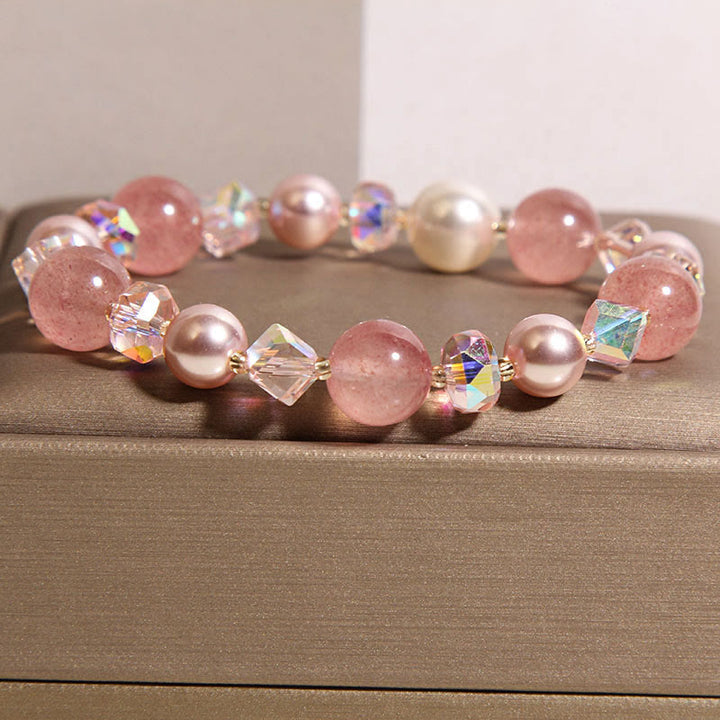 Bracelet positif en perles de cristal blanc et quartz fraise naturel Buddha Stones - image 3