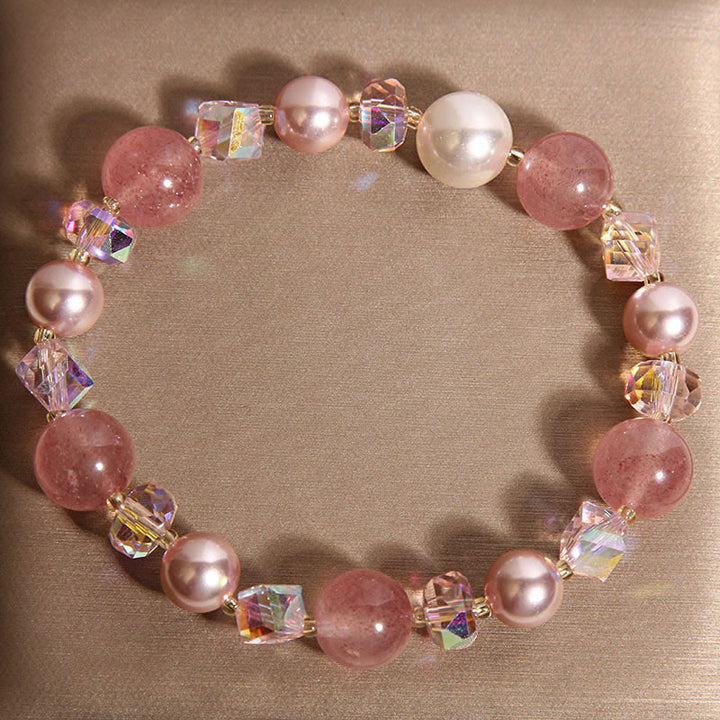 Bracelet positif en perles de cristal blanc et quartz fraise naturel Buddha Stones - image 4