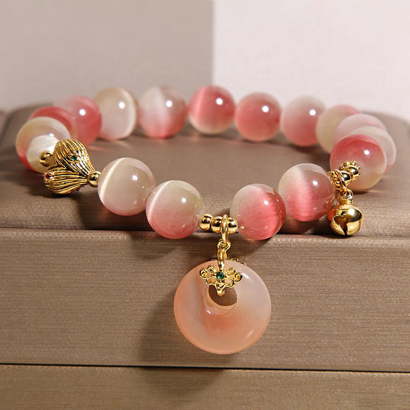 Bracelet de paix en agate Yanyuan œil de chat rose dégradé avec boucle de paix naturelle en Buddha Stones - image 2