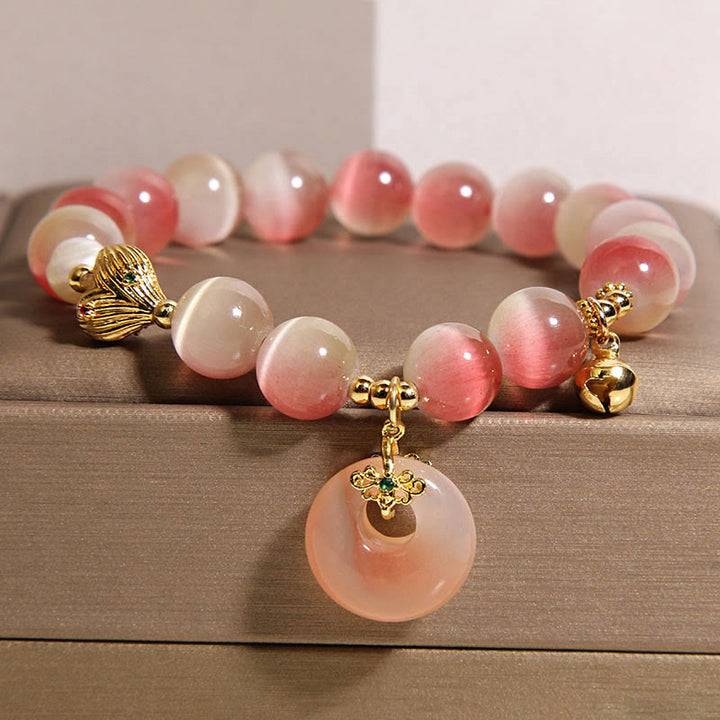 Bracelet de paix en agate Yanyuan œil de chat rose dégradé avec boucle de paix naturelle en Buddha Stones - image 2
