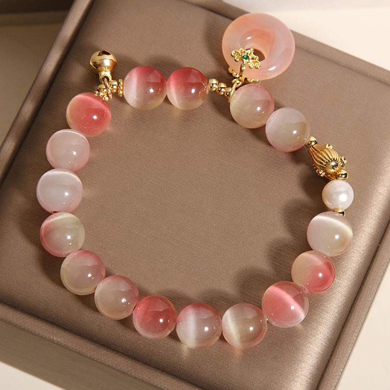 Bracelet de paix en agate Yanyuan œil de chat rose dégradé avec boucle de paix naturelle en Buddha Stones - image 5