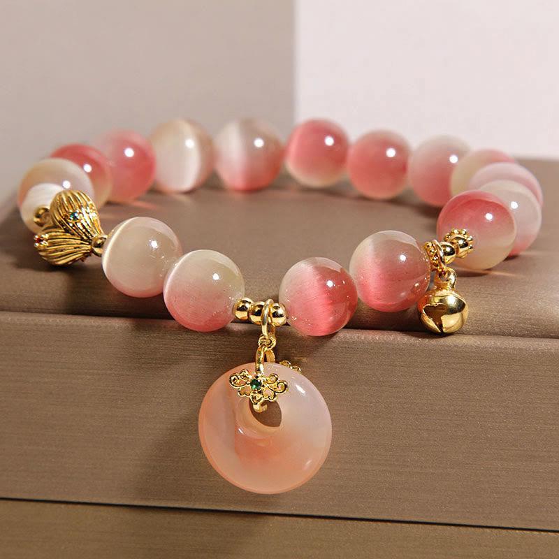 Bracelet de paix en agate Yanyuan œil de chat rose dégradé avec boucle de paix naturelle en Buddha Stones - image 1