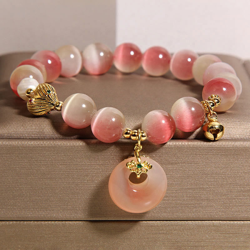 Bracelet de paix en agate Yanyuan œil de chat rose dégradé avec boucle de paix naturelle en Buddha Stones - Œil de chat rose (tour de poignet : 15-17 cm) - image 0