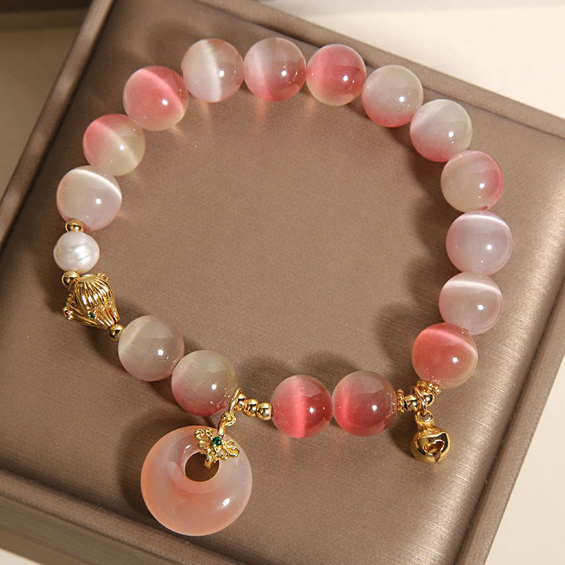 Bracelet de paix en agate Yanyuan œil de chat rose dégradé avec boucle de paix naturelle en Buddha Stones - image 4