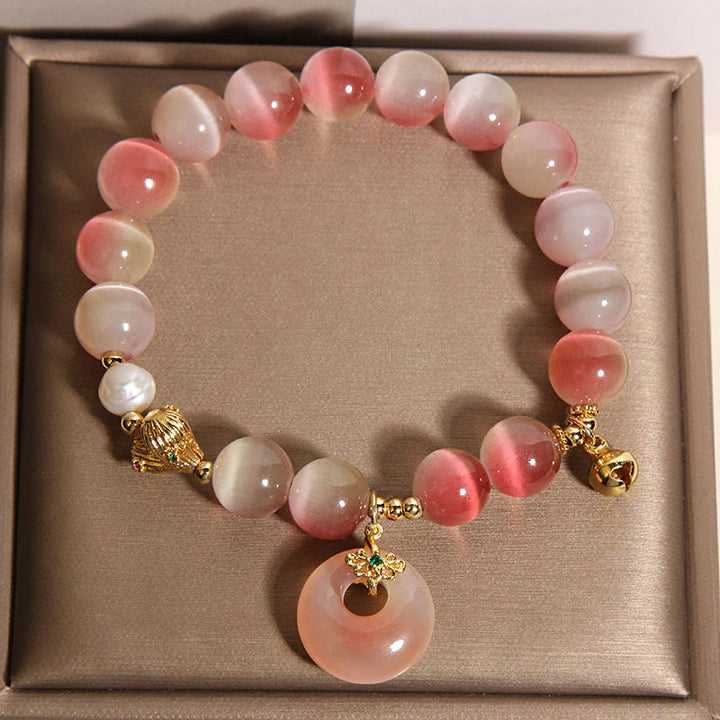 Bracelet de paix en agate Yanyuan œil de chat rose dégradé avec boucle de paix naturelle en Buddha Stones - image 3