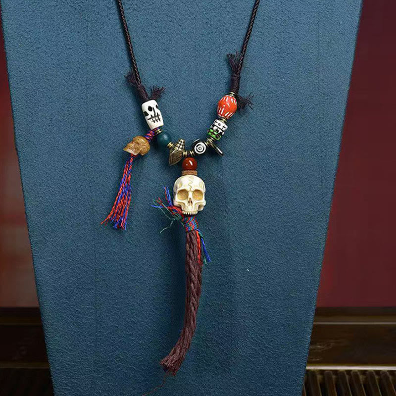 Collier pendentif tête de mort tibétain en Buddha Stones, le Seigneur de la forêt des cadavres, éloigne les mauvais esprits - image 2