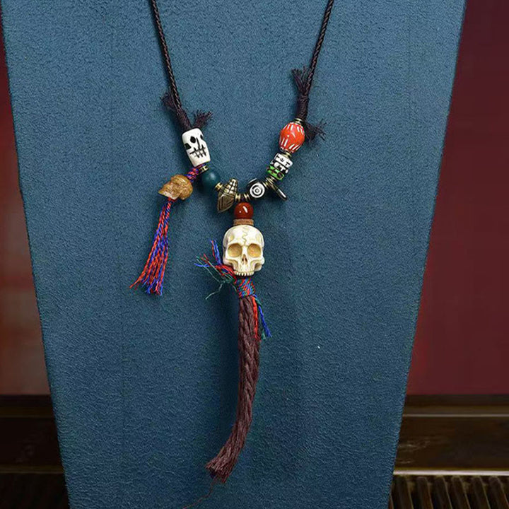 Collier pendentif tête de mort tibétain en Buddha Stones, le Seigneur de la forêt des cadavres, éloigne les mauvais esprits - image 2