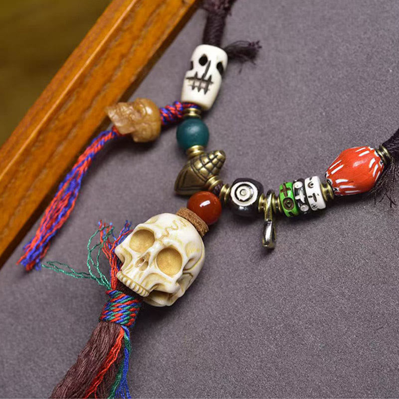Collier pendentif tête de mort tibétain en Buddha Stones, le Seigneur de la forêt des cadavres, éloigne les mauvais esprits - image 1