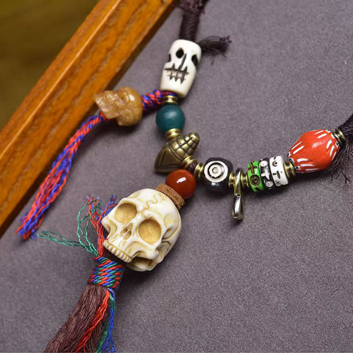 Collier pendentif tête de mort tibétain en Buddha Stones, le Seigneur de la forêt des cadavres, éloigne les mauvais esprits - image 1