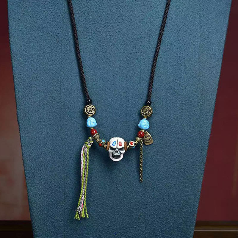 Collier pendentif tête de mort tibétain en Buddha Stones, le Seigneur de la forêt des cadavres, éloigne les mauvais esprits - image 6