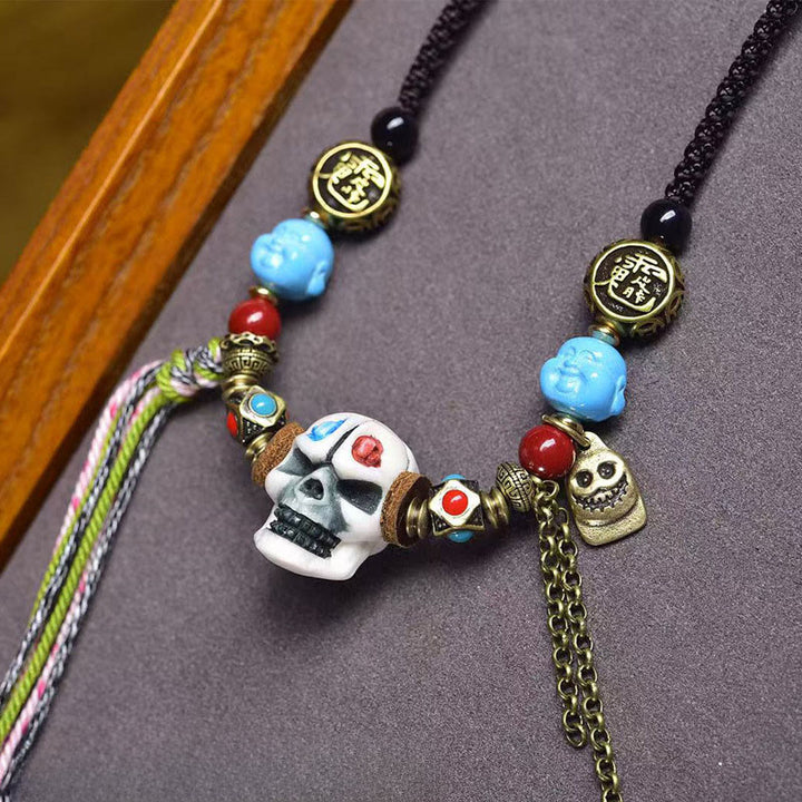 Collier pendentif tête de mort tibétain en Buddha Stones, le Seigneur de la forêt des cadavres, éloigne les mauvais esprits - image 5