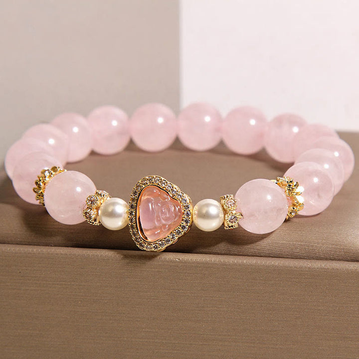 Bracelet de chaleur en perles de cristal rose avec symbole de Bouddha naturel et Buddha Stones - image 2