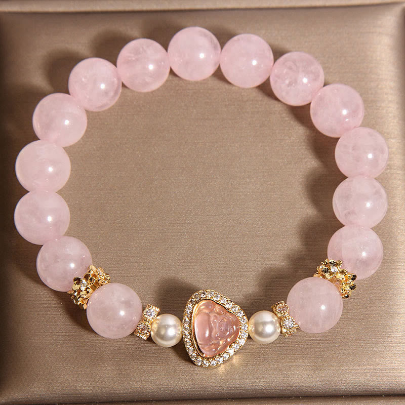Bracelet de chaleur en perles de cristal rose avec symbole de Bouddha naturel et Buddha Stones - image 3