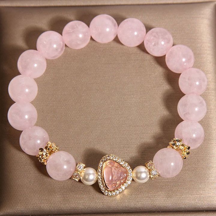 Bracelet de chaleur en perles de cristal rose avec symbole de Bouddha naturel et Buddha Stones - image 3
