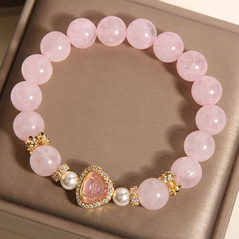 Bracelet de chaleur en perles de cristal rose avec symbole de Bouddha naturel et Buddha Stones - image 5