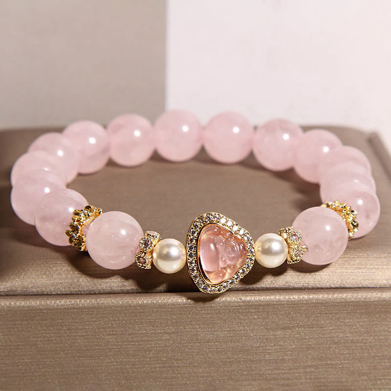 Bracelet de chaleur en perles de cristal rose avec symbole de Bouddha naturel et Buddha Stones - image 1