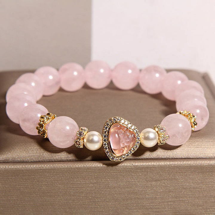 Bracelet de chaleur en perles de cristal rose avec symbole de Bouddha naturel et Buddha Stones - image 1