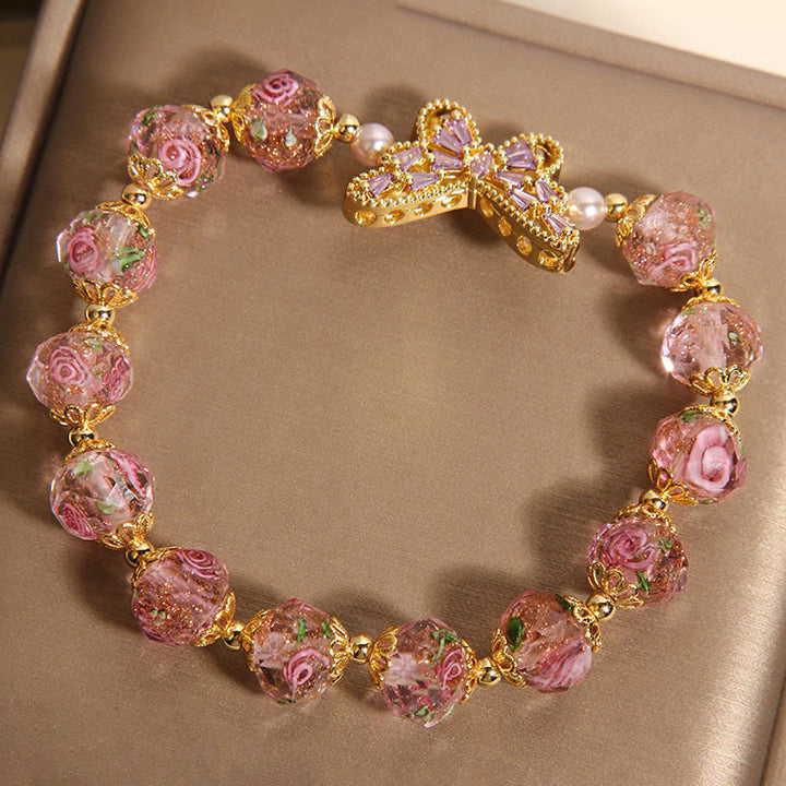 Bracelet Buddha Stones naturel papillon rose cristal rose chaud - image 4