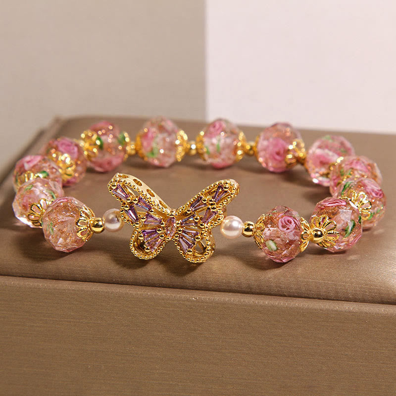 Bracelet Buddha Stones naturel papillon rose cristal rose chaud - image 1
