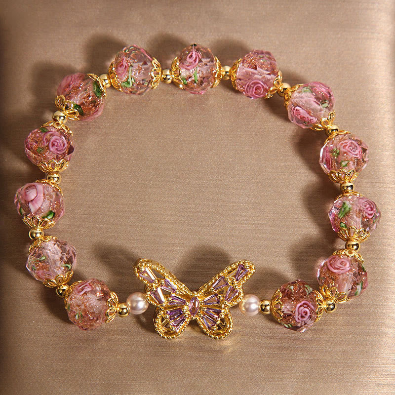 Bracelet Buddha Stones naturel papillon rose cristal rose chaud - image 2