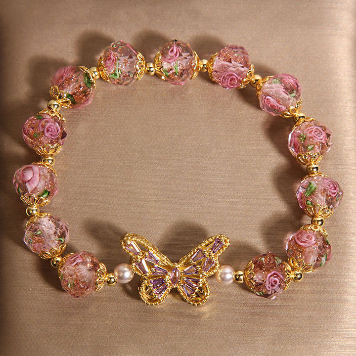 Bracelet Buddha Stones naturel papillon rose cristal rose chaud - image 2